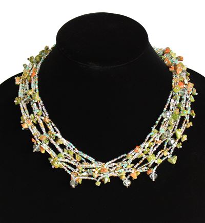 Full of Goodies Necklace, 19" - #421 Green, Pearl, Crystal, Magnetic Clasp!