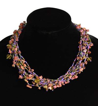 Full of Goodies Necklace, 19" - #435 Pink, Green, Copper, Magnetic Clasp!