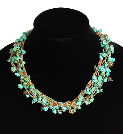 Full of Goodies Necklace, 19" - #462 Turquoise and Coral, Magnetic Clasp!