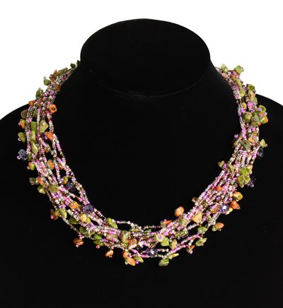 Full of Goodies Necklace, 19" - #469 Pink, Purple, Pearl, Magnetic Clasp!