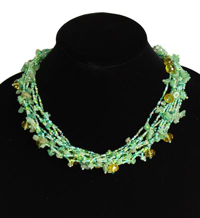 Full of Goodies Necklace, 19" - #495 Green, Crystal, Amber, Magnetic Clasp!