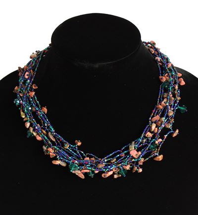 Full of Goodies Necklace, 19" - #496 Blue Iris and Emerald, Magnetic Clasp!