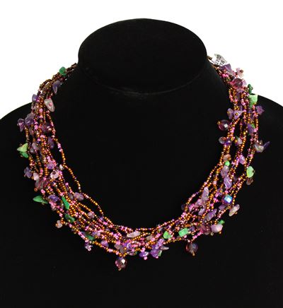 Full of Goodies Necklace, 19" - #499 Purple, Green, Copper, Magnetic Clasp!
