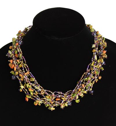 Full of Goodies Necklace, 19" - #500 Purple and Unakite, Magnetic Clasp!