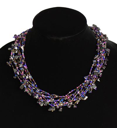 Full of Goodies Necklace, 19" - #502 Purple and Hematite, Magnetic Clasp!