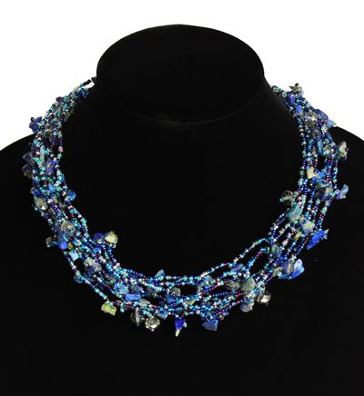 Full of Goodies Necklace, 19" - #506 Blue Iris and Crystal, Magnetic Clasp!