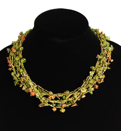 Full of Goodies Necklace, 19" - #508 Unakite and Lime, Magnetic Clasp!
