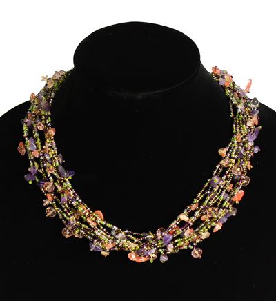 Full of Goodies Necklace, 19" - #619 Lime and Purple Rose, Magnetic Clasp!