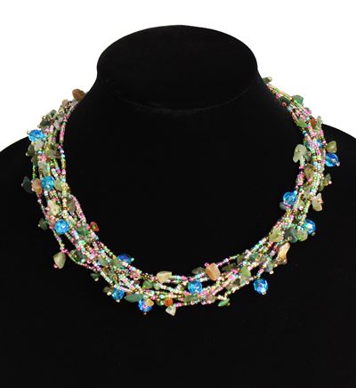 Full of Goodies Necklace, 19" - #760 Pink, Green, Blue Crystals, Magnetic Clasp!