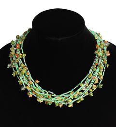 Full of Goodies Necklace, 19" - #830 Unakite, Aqua, Crystal, Magnetic Clasp!