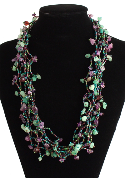 Full of Goodies Necklace, 24" - #105 Purple and Green, Magnetic Clasp!