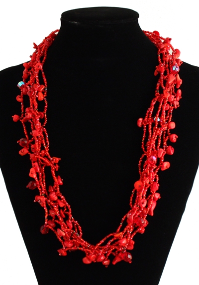 Full of Goodies Necklace, 24" - #110 Red Coral, Magnetic Clasp!