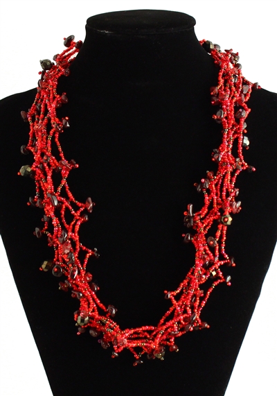 Full of Goodies Necklace, 24" - #111 Red Garnet, Magnetic Clasp!