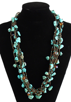 Full of Goodies Necklace, 24" - #131 Turquoise and Bronze, Magnetic Clasp!
