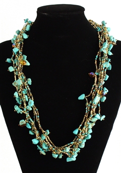 Full of Goodies Necklace, 24" - #132 Turquoise and Gold, Magnetic Clasp!