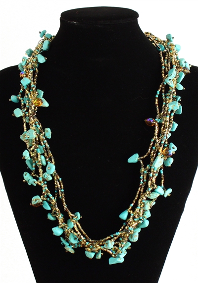 Full of Goodies Necklace, 24" - #132 Turquoise and Gold, Magnetic Clasp!