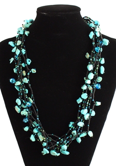 Full of Goodies Necklace, 24" - #133 Turquoise and Black, Magnetic Clasp!