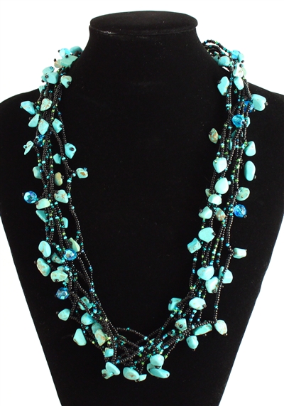 Full of Goodies Necklace, 24" - #133 Turquoise and Black, Magnetic Clasp!