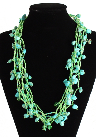 Full of Goodies Necklace, 24" - #134 Turquoise and Lime, Magnetic Clasp!