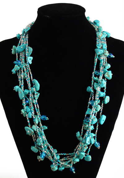 Full of Goodies Necklace, 24" - #135 Turquoise and Crystal, Magnetic Clasp!