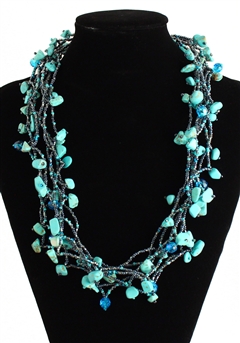 Full of Goodies Necklace, 24" - #136 Turquoise and Hematite, Magnetic Clasp!