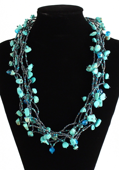 Full of Goodies Necklace, 24" - #136 Turquoise and Hematite, Magnetic Clasp!