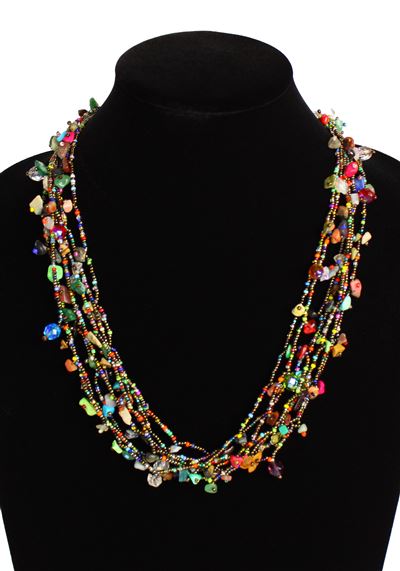 Full of Goodies Necklace, 24" - #152 Bronze and Multi, Magnetic Clasp!