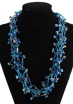 Full of Goodies Necklace, 24" - #170 Blue and Crystal, Magnetic Clasp!