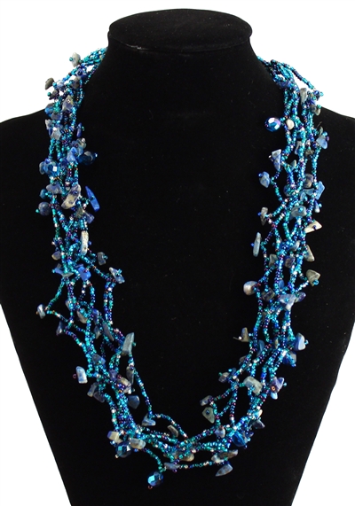 Full of Goodies Necklace, 24" - #170 Blue and Crystal, Magnetic Clasp!