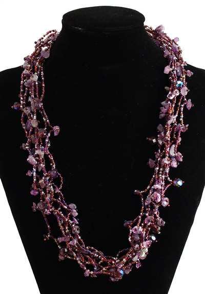 Full of Goodies Necklace, 24" - #172 Purple and Crystal, Magnetic Clasp!