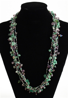 Full of Goodies Necklace, 24" - #173 Green, Purple, Crystal, Magnetic Clasp!