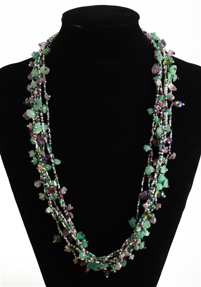 Full of Goodies Necklace, 24" - #173 Green, Purple, Crystal, Magnetic Clasp!