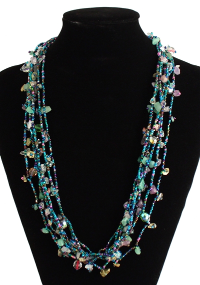 Full of Goodies Necklace, 24" - #176 Blue Multi, Magnetic Clasp!