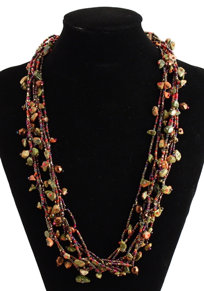 Full of Goodies Necklace, 24" - #238 Red and Unakite, Magnetic Clasp!