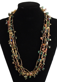Full of Goodies Necklace, 24" - #251 Gold, Green, Purple, Magnetic Clasp!