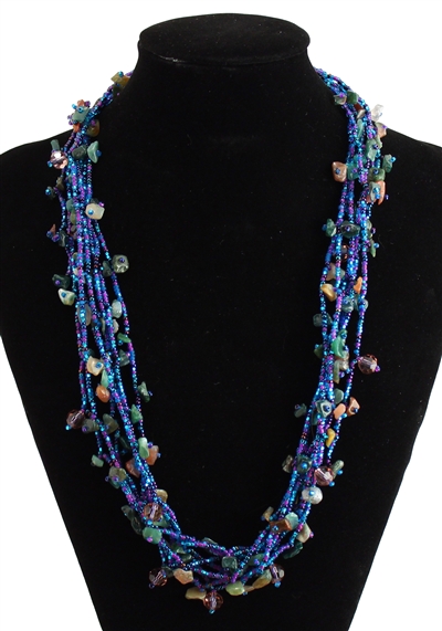 Full of Goodies Necklace, 24" - #254 Cobalt and Green, Magnetic Clasp!