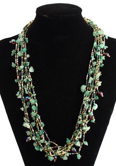 Full of Goodies Necklace, 24" - #255 Green Iris and Purple, Magnetic Clasp!