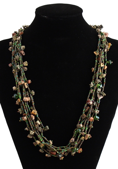 Full of Goodies Necklace, 24" - #260 Green and Bronze, Magnetic Clasp!