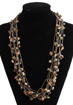 Full of Goodies Necklace, 24" - #262 Jasper, Bronze, Blue, Magnetic Clasp!