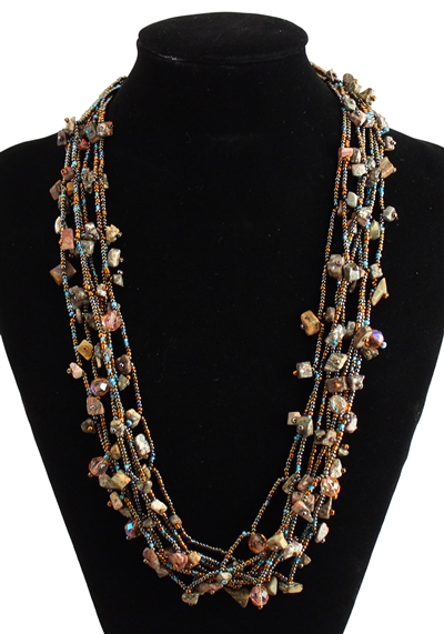 Full of Goodies Necklace, 24" - #262 Jasper, Bronze, Blue, Magnetic Clasp!