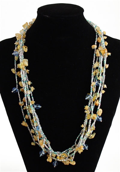 Full of Goodies Necklace, 24" - #263 Blue, Crystal, Citrine, Magnetic Clasp!