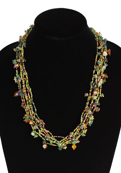 Full of Goodies Necklace, 24" - #283 Green, Red, Gold, Magnetic Clasp!