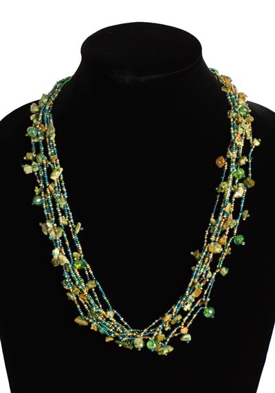 Full of Goodies Necklace, 24" - #290 Unakite and Blue Green, Magnetic Clasp!
