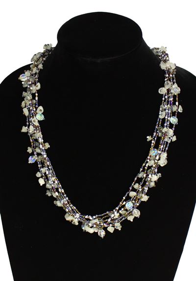 Full of Goodies Necklace, 24" - #295 Gray and Crystal, Magnetic Clasp!