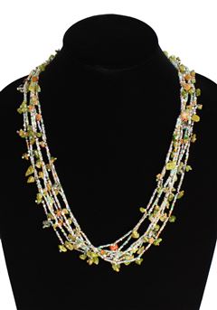 Full of Goodies Necklace, 24" - #421 Green, Pearl, Crystal, Magnetic Clasp!