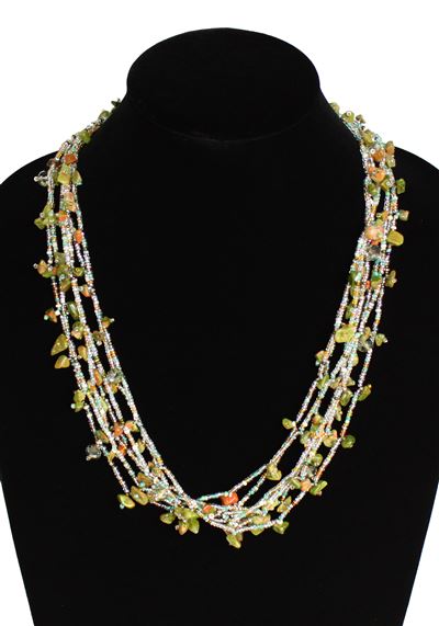 Full of Goodies Necklace, 24" - #421 Green, Pearl, Crystal, Magnetic Clasp!