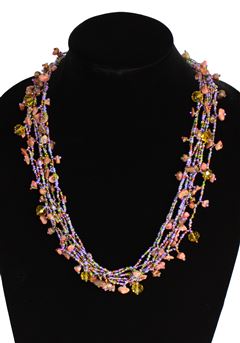 Full of Goodies Necklace, 24" - #435 Pink, Green, Copper, Magnetic Clasp!