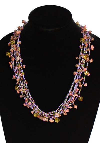 Full of Goodies Necklace, 24" - #435 Pink, Green, Copper, Magnetic Clasp!