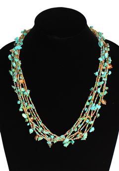 Full of Goodies Necklace, 24" - #462 Turquoise, Bronze, Coral, Magnetic Clasp!