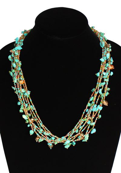 Full of Goodies Necklace, 24" - #462 Turquoise, Bronze, Coral, Magnetic Clasp!